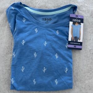 Izod Women’s Cactus Print Blue Top, X-Small, NWT